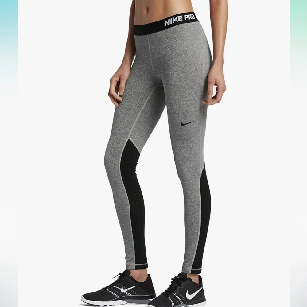 Nike Womens Pro Warm Training Tights Grey Dark Black 803102-063 Size Medium